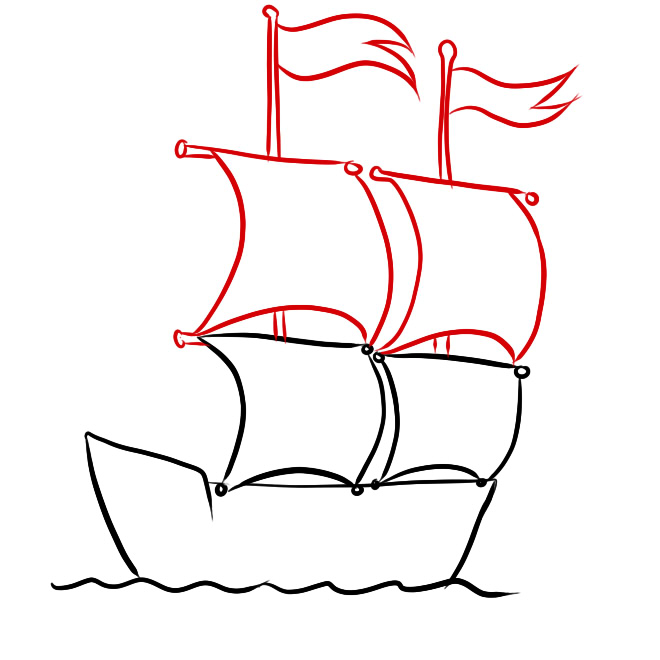 нарисовать корабль пошагово
