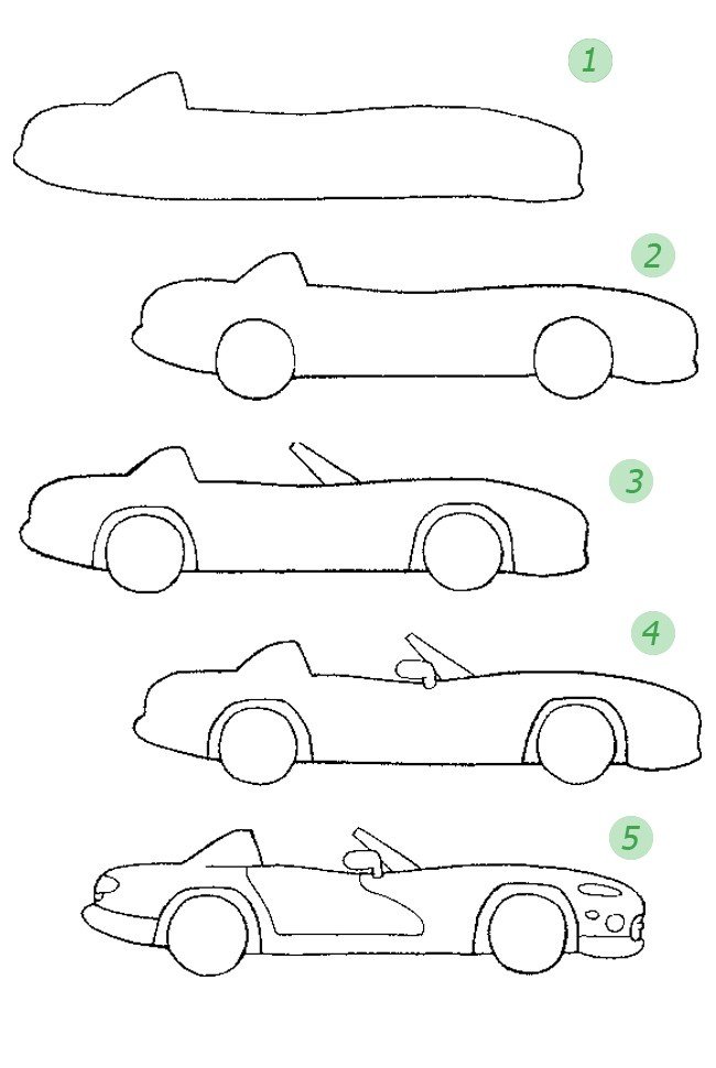Как нарисовать машину пошагово