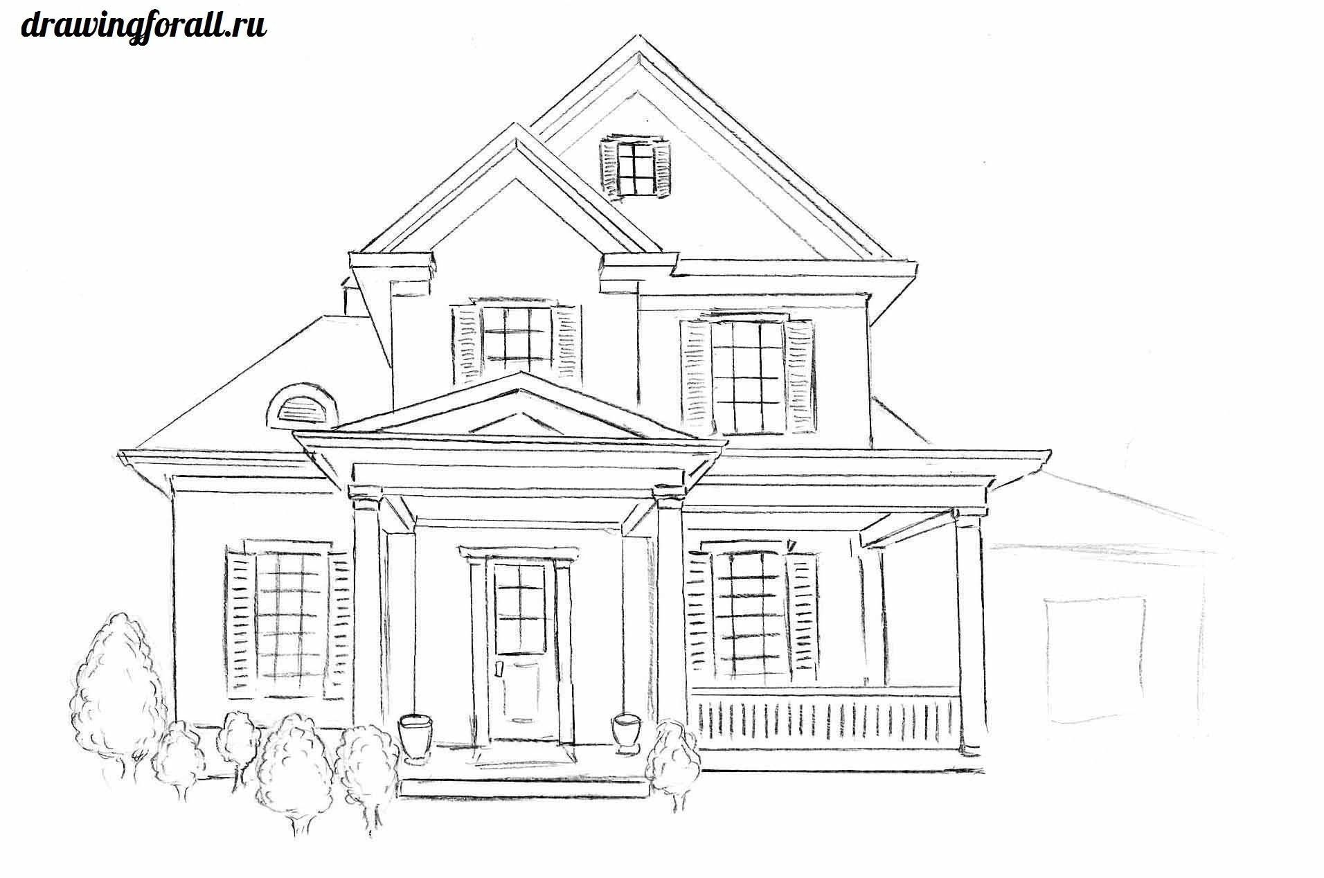 Как нарисовать дом пошагово